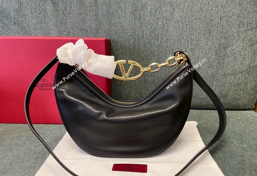 Valentino Small VLogo Moon Hobo Bag in Nappa Leather with Chain Black 2023 0003 (JD-240220079)