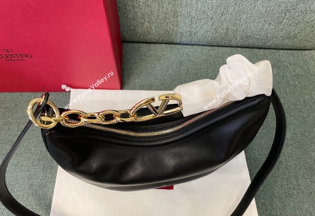 Valentino Small VLogo Moon Hobo Bag in Nappa Leather with Chain Black 2023 0003 (JD-240220079)