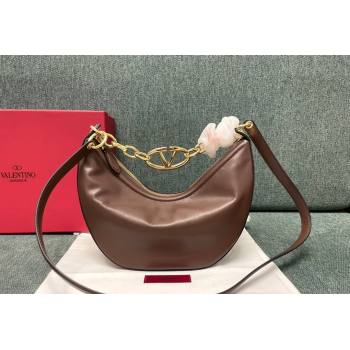 Valentino Small VLogo Moon Hobo Bag in Nappa Leather with Chain Brown 2023 0003 (JD-240220080)