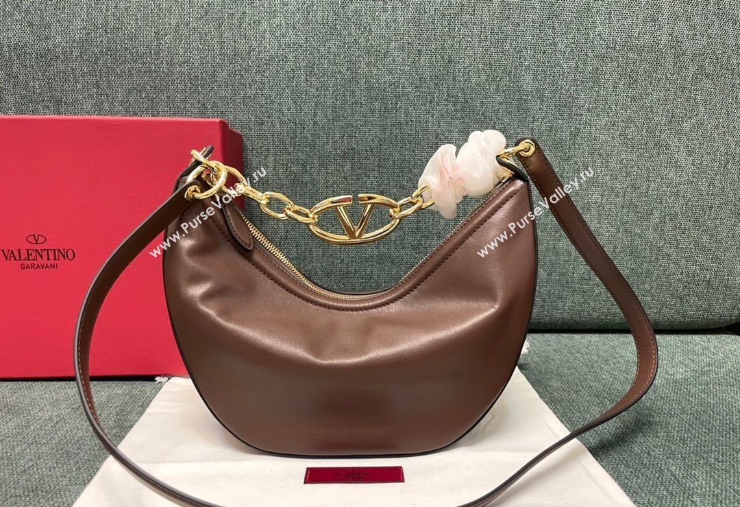 Valentino Small VLogo Moon Hobo Bag in Nappa Leather with Chain Brown 2023 0003 (JD-240220080)