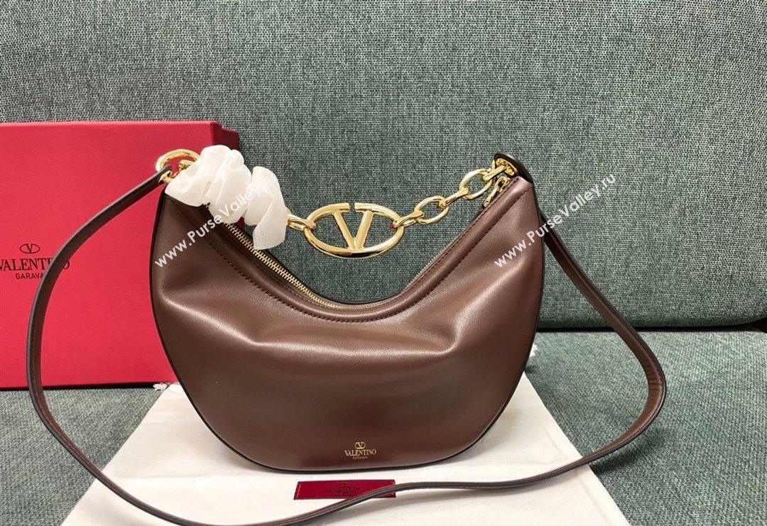 Valentino Small VLogo Moon Hobo Bag in Nappa Leather with Chain Brown 2023 0003 (JD-240220080)