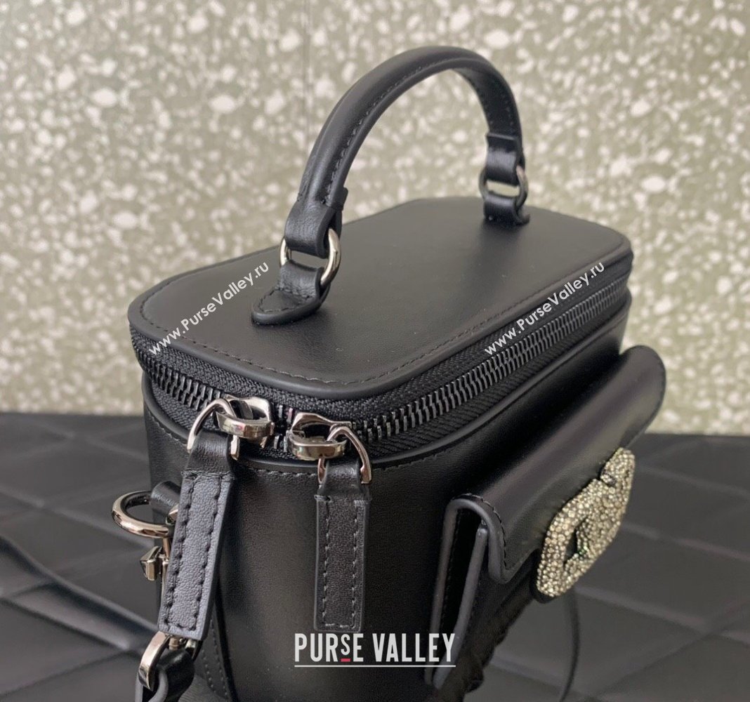 Valentino Mini Loco Calfskin Handbag with Jewel Crystals Logo Black 2024 5026 (LN-240220052)