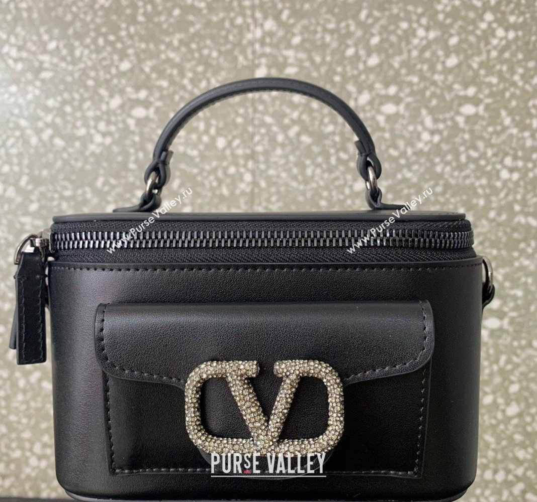 Valentino Mini Loco Calfskin Handbag with Jewel Crystals Logo Black 2024 5026 (LN-240220052)