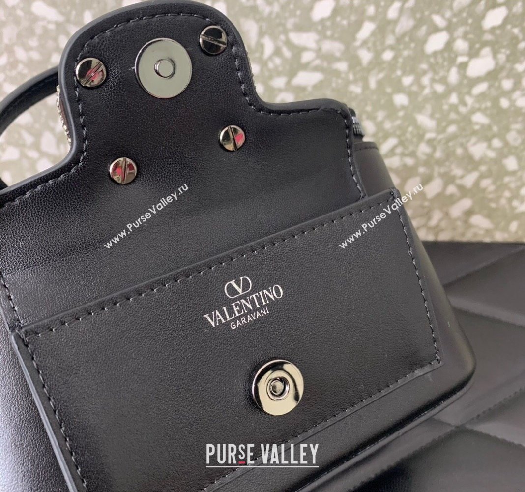 Valentino Mini Loco Calfskin Handbag with Jewel Crystals Logo Black 2024 5026 (LN-240220052)