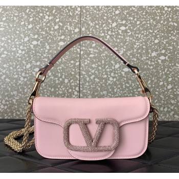 Valentino Locò embroidered Small Shoulder Bag with Crystal Logo 5031 Light Pink 2024 (LN-240220068)