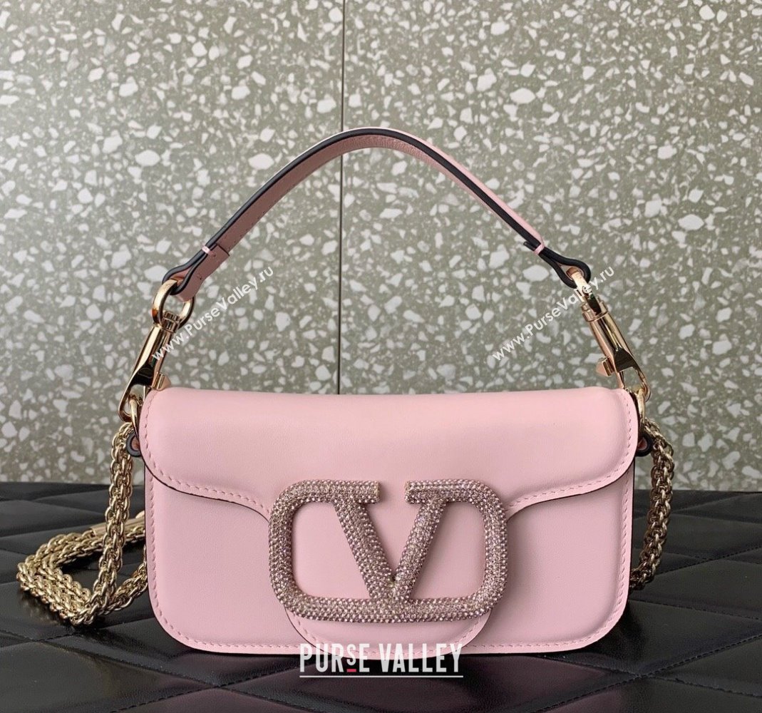 Valentino Locò embroidered Small Shoulder Bag with Crystal Logo 5031 Light Pink 2024 (LN-240220068)