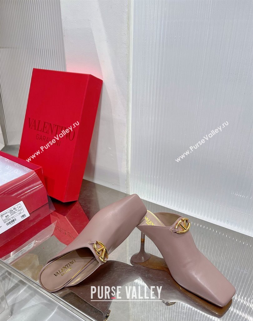 Valentino The Bold Edition VLogo Heel Mules 6.5cm in Lambskin Nude 2024 0227 (ZN-240227021)