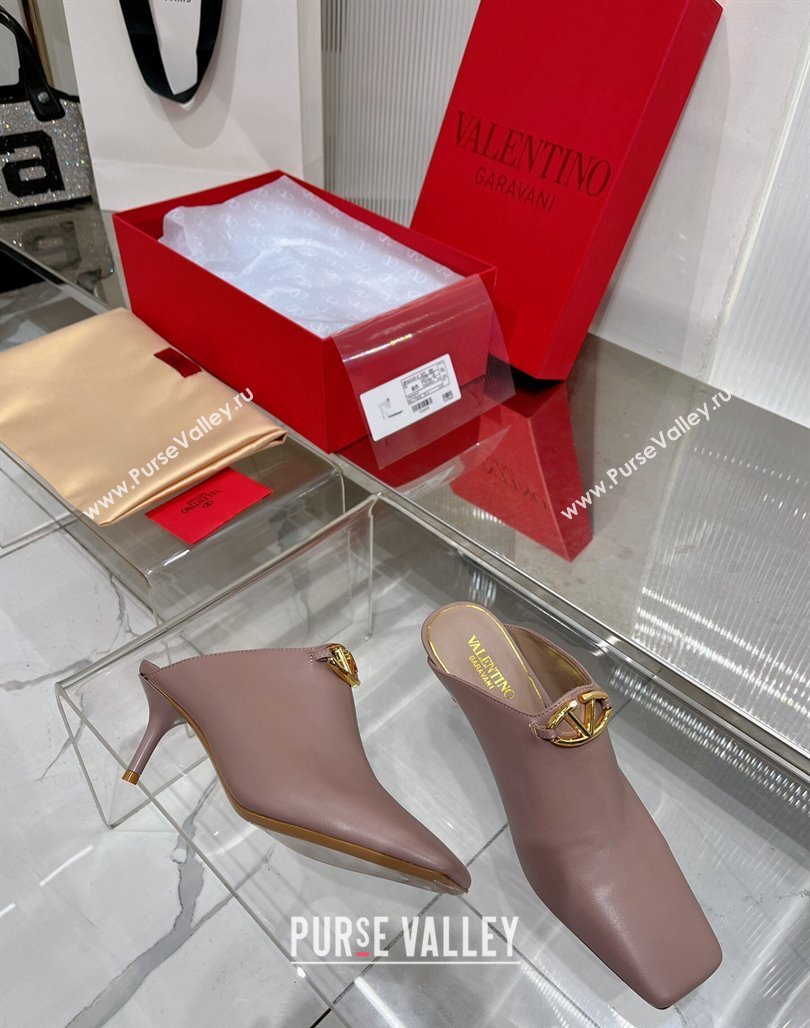 Valentino The Bold Edition VLogo Heel Mules 6.5cm in Lambskin Nude 2024 0227 (ZN-240227021)