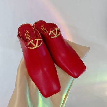 Valentino The Bold Edition VLogo Heel Mules 6.5cm in Lambskin Red 2024 0227 (ZN-240227023)