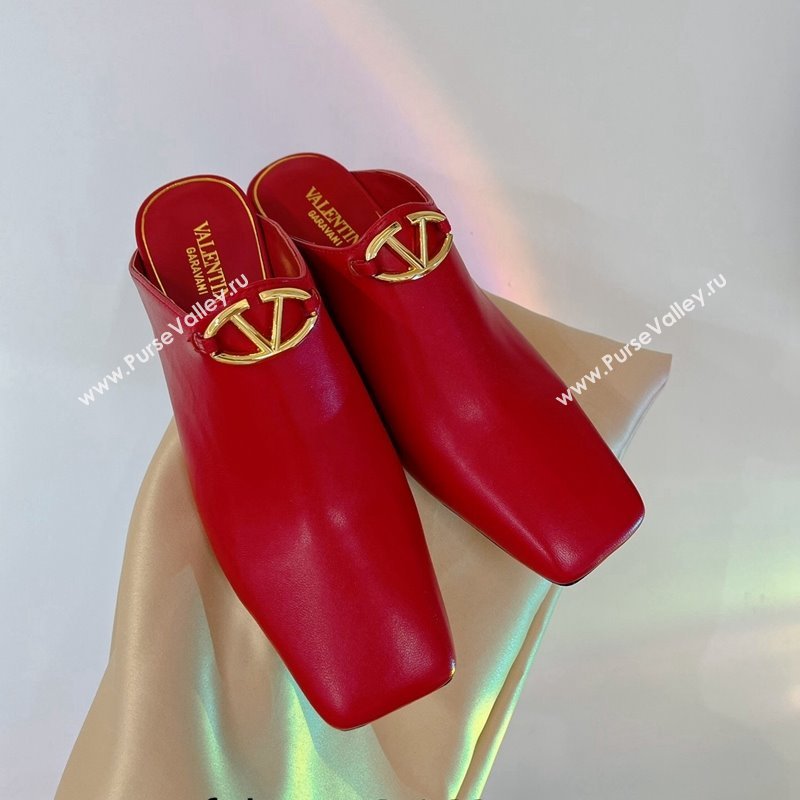 Valentino The Bold Edition VLogo Heel Mules 6.5cm in Lambskin Red 2024 0227 (ZN-240227023)