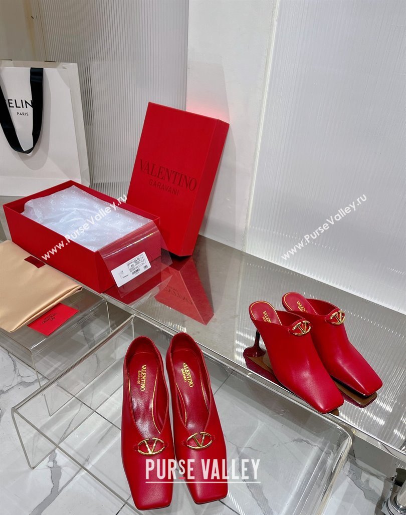 Valentino The Bold Edition VLogo Heel Mules 6.5cm in Lambskin Red 2024 0227 (ZN-240227023)