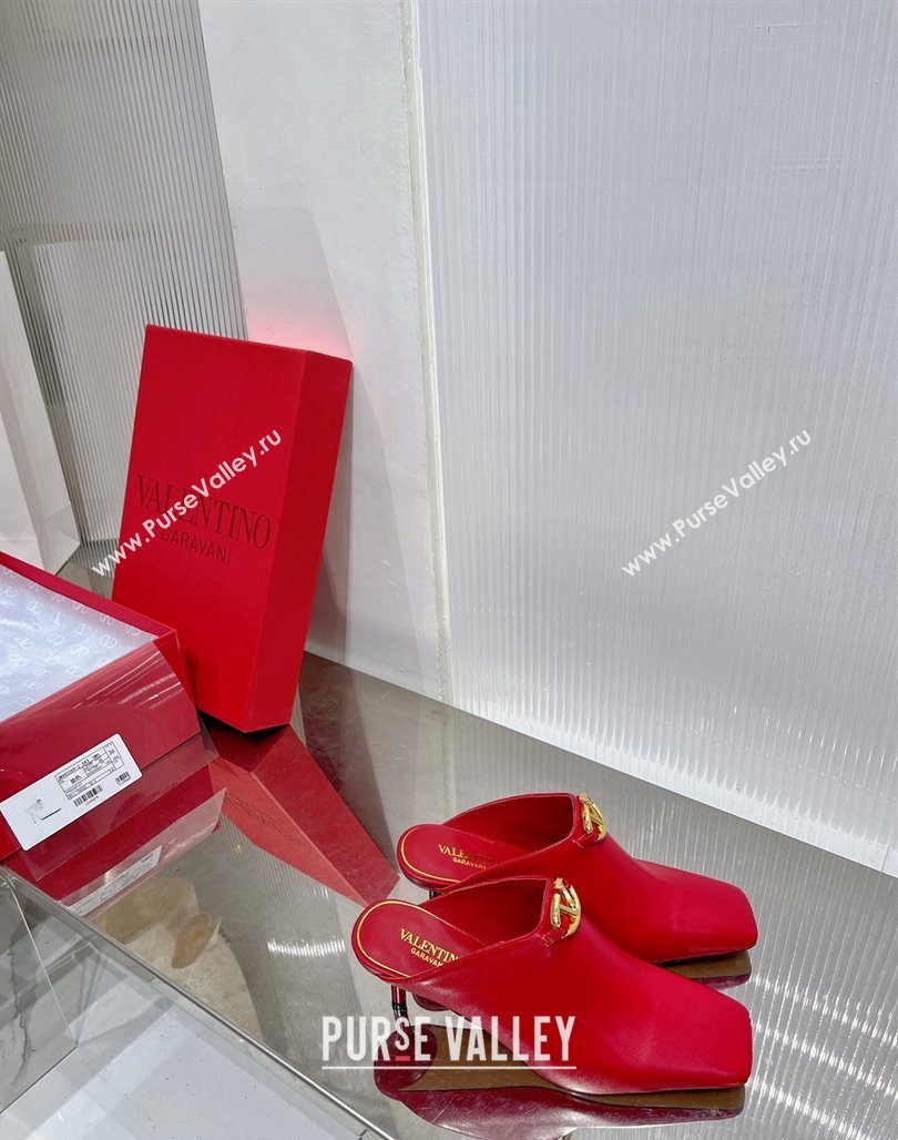 Valentino The Bold Edition VLogo Heel Mules 6.5cm in Lambskin Red 2024 0227 (ZN-240227023)
