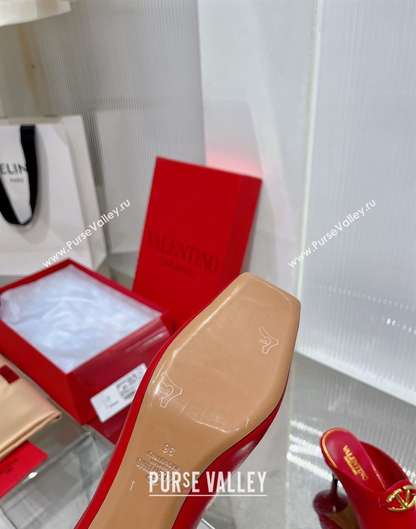 Valentino The Bold Edition VLogo Heel Mules 6.5cm in Lambskin Red 2024 0227 (ZN-240227023)
