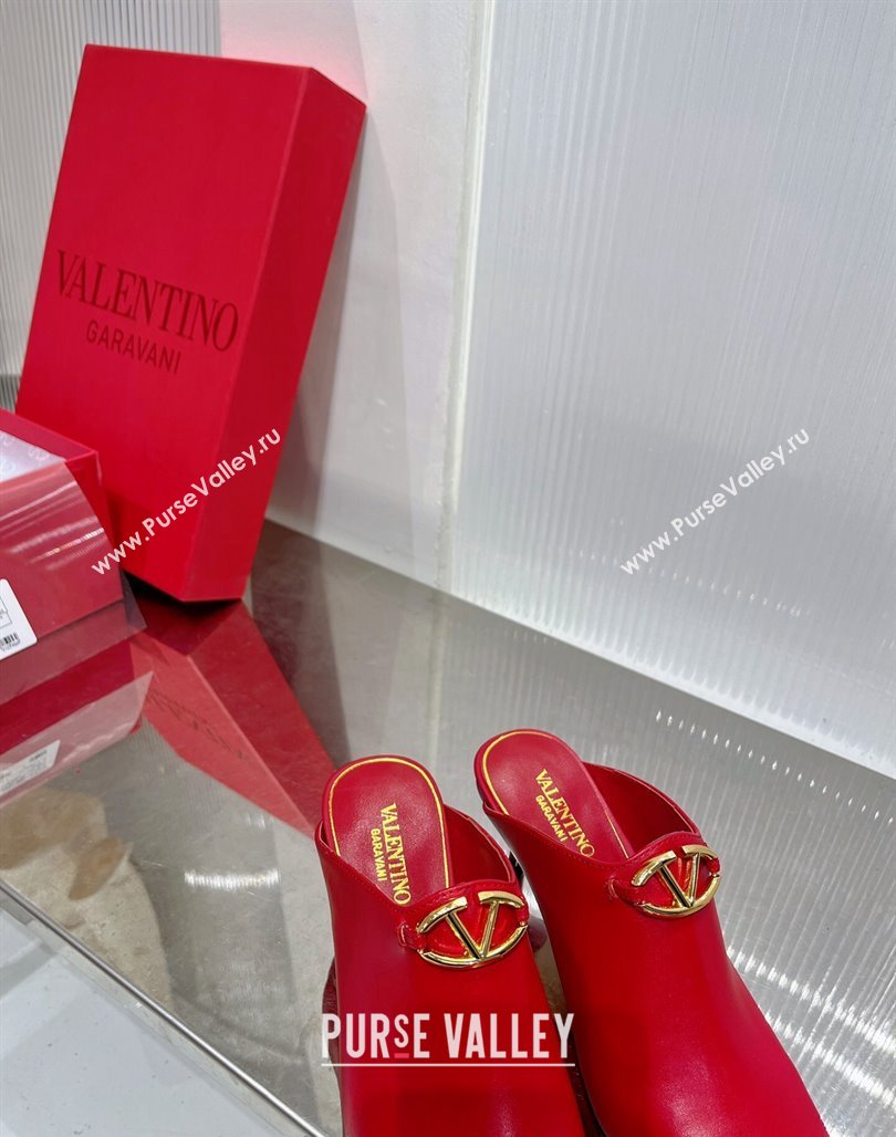 Valentino The Bold Edition VLogo Heel Mules 6.5cm in Lambskin Red 2024 0227 (ZN-240227023)