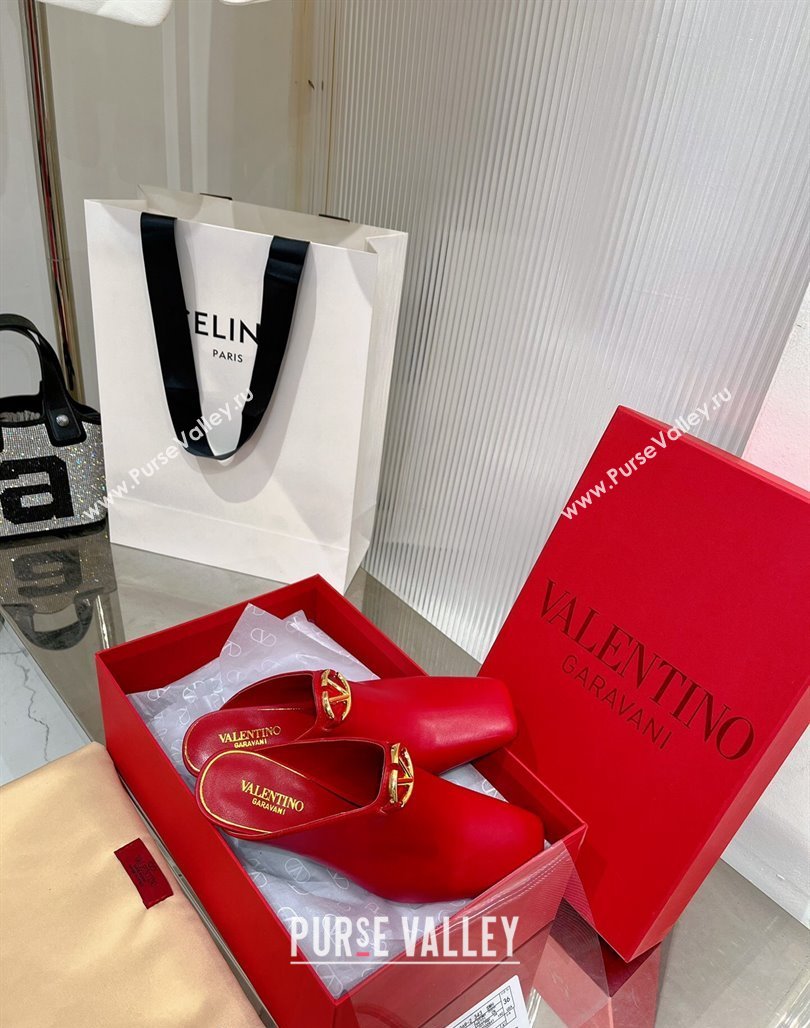 Valentino The Bold Edition VLogo Heel Mules 6.5cm in Lambskin Red 2024 0227 (ZN-240227023)