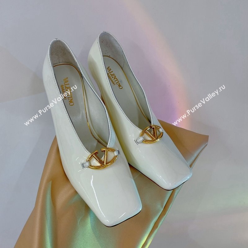Valentino The Bold Edition VLogo Pumps 9.5cm in Patent Leather White 2024 0227 (ZN-240227025)