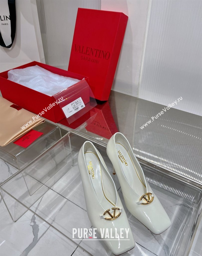 Valentino The Bold Edition VLogo Pumps 9.5cm in Patent Leather White 2024 0227 (ZN-240227025)