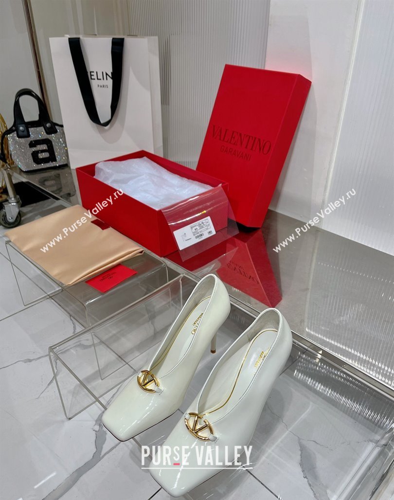 Valentino The Bold Edition VLogo Pumps 9.5cm in Patent Leather White 2024 0227 (ZN-240227025)