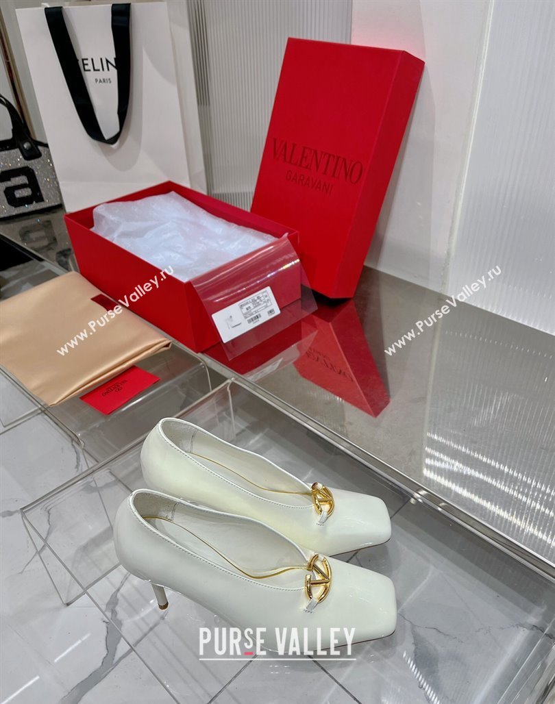 Valentino The Bold Edition VLogo Pumps 9.5cm in Patent Leather White 2024 0227 (ZN-240227025)