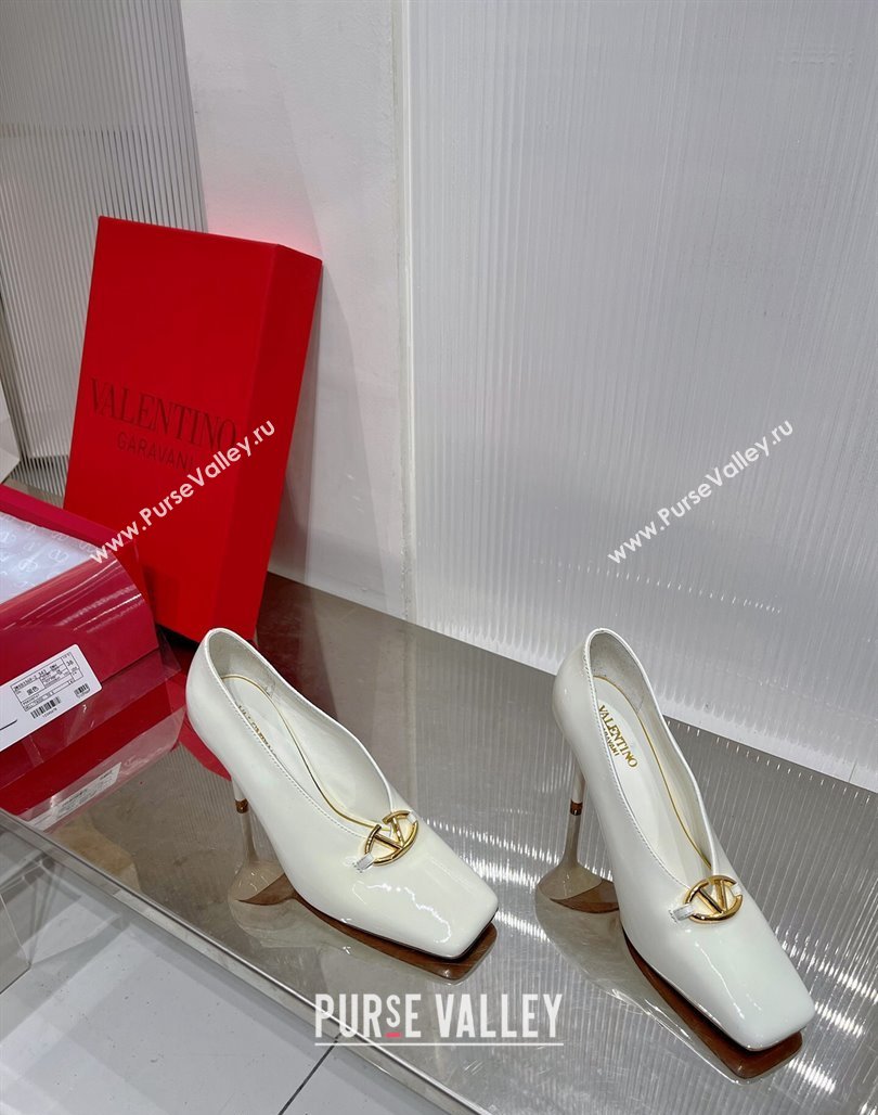 Valentino The Bold Edition VLogo Pumps 9.5cm in Patent Leather White 2024 0227 (ZN-240227025)