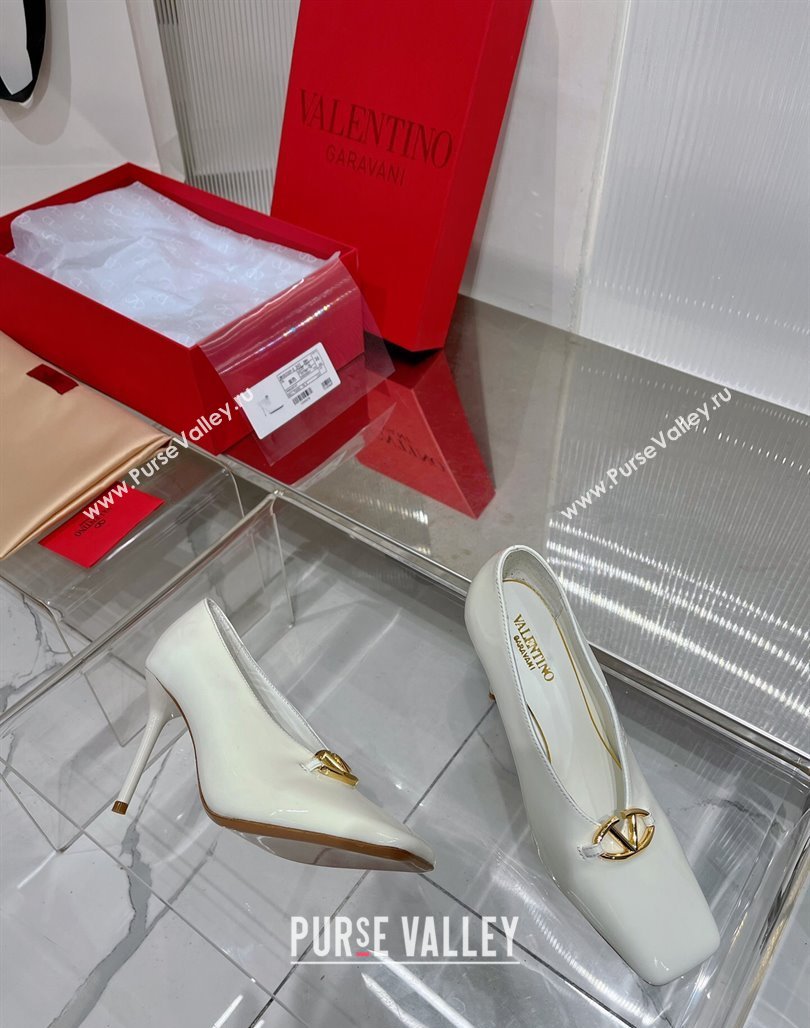Valentino The Bold Edition VLogo Pumps 9.5cm in Patent Leather White 2024 0227 (ZN-240227025)