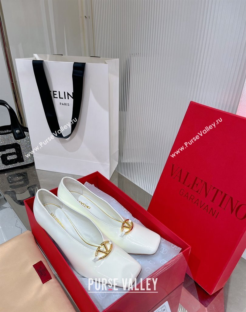 Valentino The Bold Edition VLogo Pumps 9.5cm in Patent Leather White 2024 0227 (ZN-240227025)