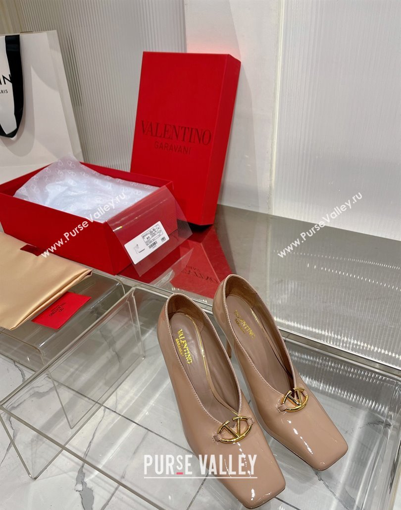 Valentino The Bold Edition VLogo Pumps 9.5cm in Patent Leather Nude 2024 0227 (ZN-240227027)