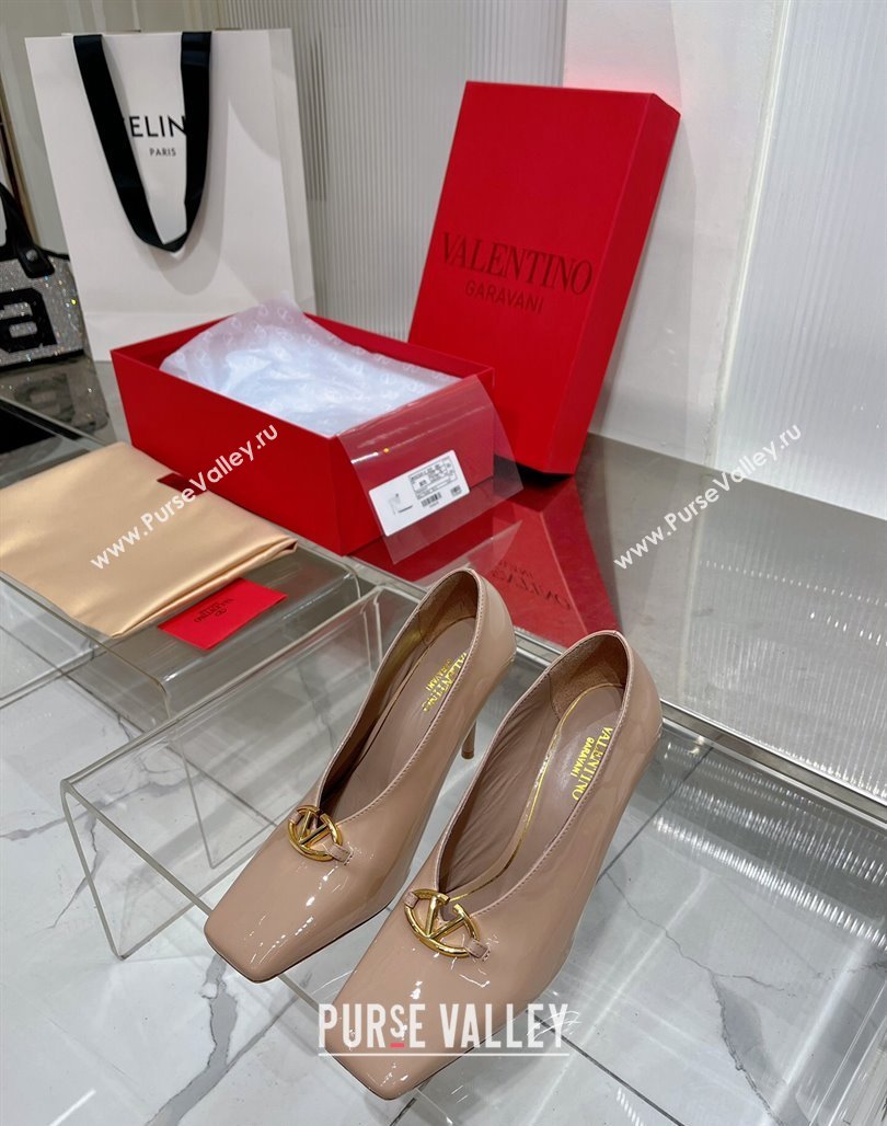 Valentino The Bold Edition VLogo Pumps 9.5cm in Patent Leather Nude 2024 0227 (ZN-240227027)