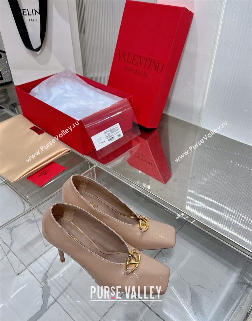 Valentino The Bold Edition VLogo Pumps 9.5cm in Patent Leather Nude 2024 0227 (ZN-240227027)