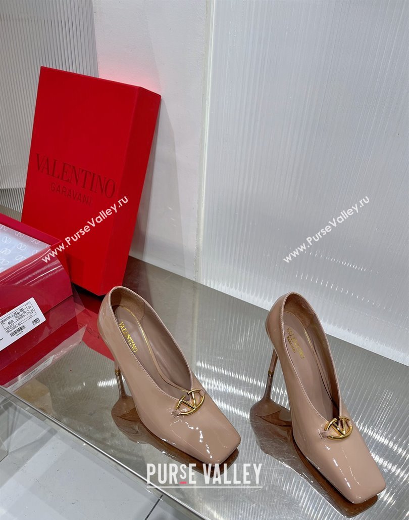 Valentino The Bold Edition VLogo Pumps 9.5cm in Patent Leather Nude 2024 0227 (ZN-240227027)