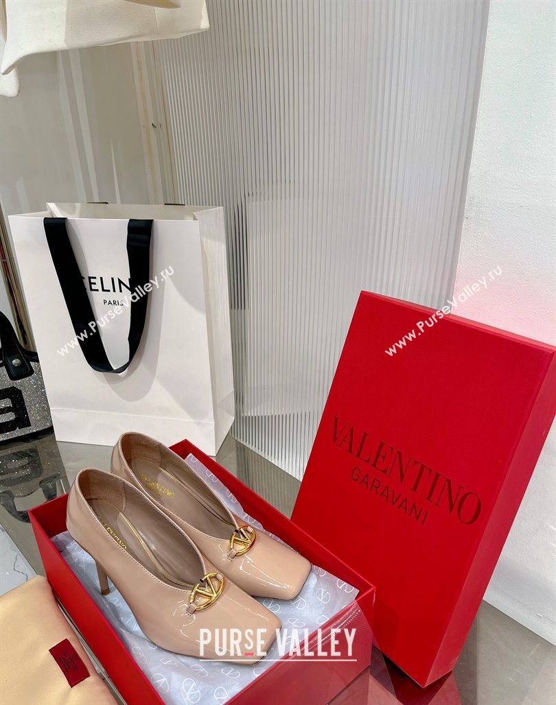 Valentino The Bold Edition VLogo Pumps 9.5cm in Patent Leather Nude 2024 0227 (ZN-240227027)