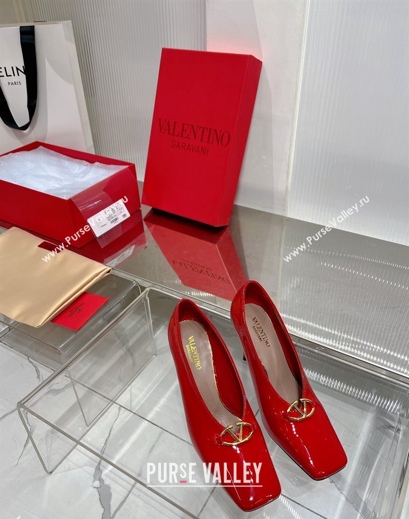 Valentino The Bold Edition VLogo Pumps 9.5cm in Patent Leather Red 2024 0227 (ZN-240227028)