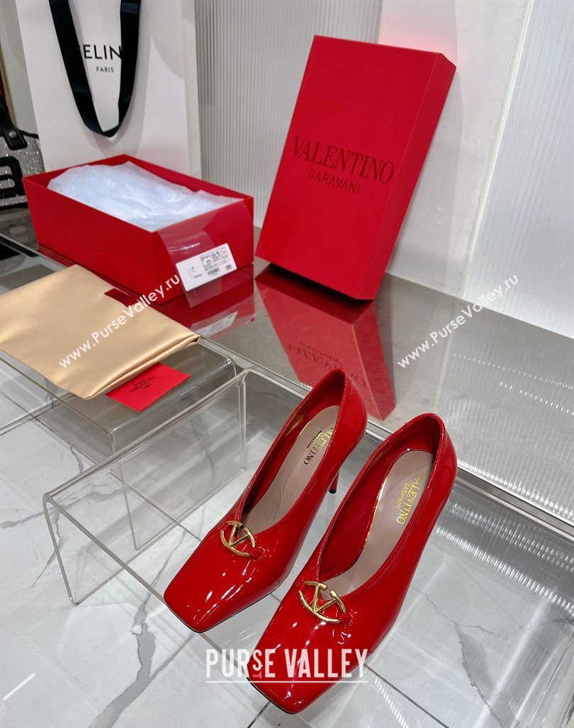 Valentino The Bold Edition VLogo Pumps 9.5cm in Patent Leather Red 2024 0227 (ZN-240227028)