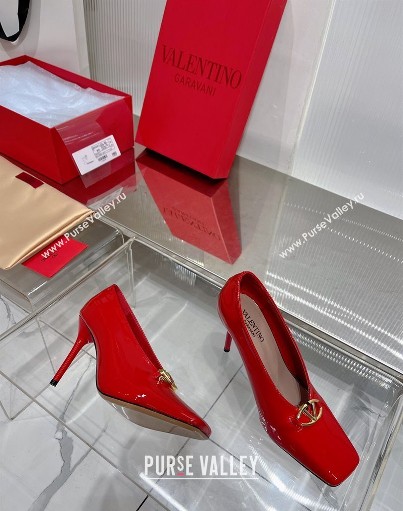 Valentino The Bold Edition VLogo Pumps 9.5cm in Patent Leather Red 2024 0227 (ZN-240227028)