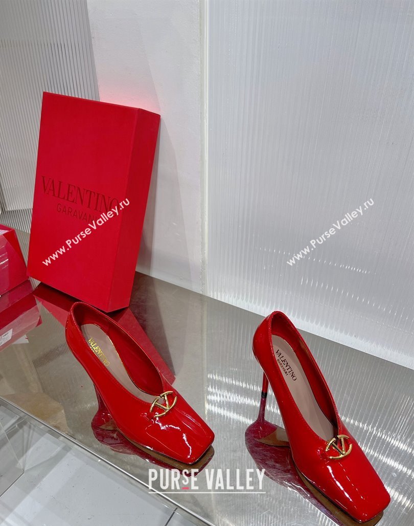 Valentino The Bold Edition VLogo Pumps 9.5cm in Patent Leather Red 2024 0227 (ZN-240227028)