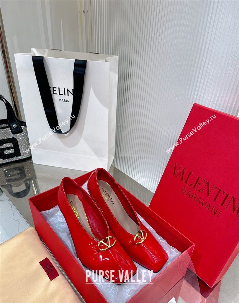Valentino The Bold Edition VLogo Pumps 9.5cm in Patent Leather Red 2024 0227 (ZN-240227028)