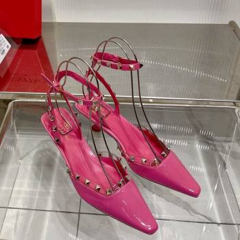 Valentino Roman Stud Open Pumps 5.8cm with Ankle Strap in Patent Leather Pink 2024 0227 (ZN-240227030)
