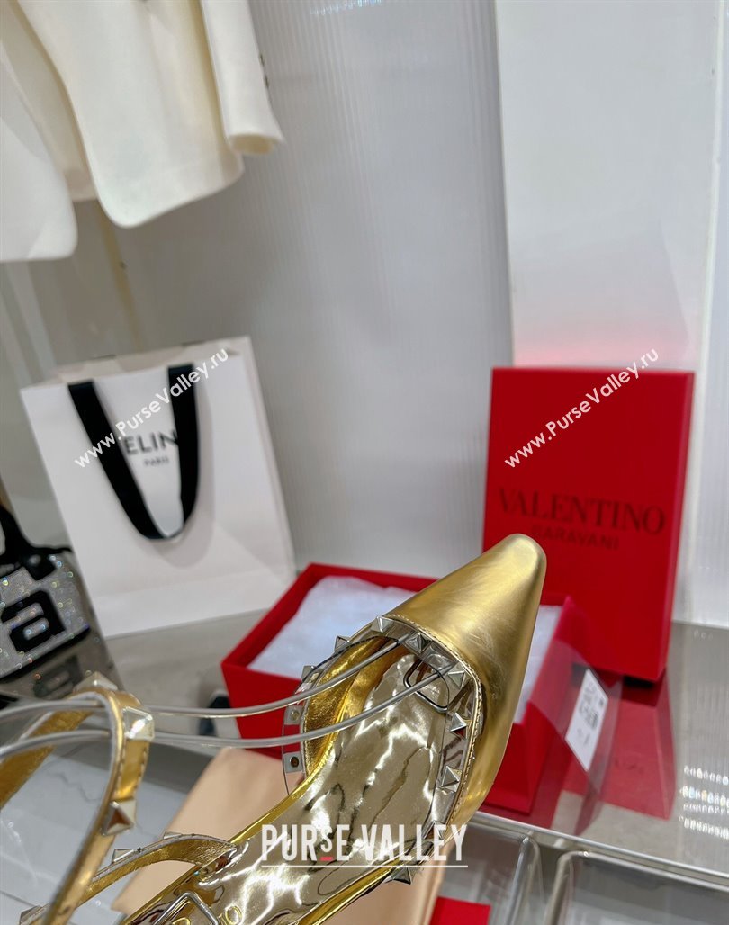 Valentino Roman Stud Open Pumps 5.8cm with Ankle Strap in Glazed Metallic Leather Black 2024 0227 (ZN-240227032)