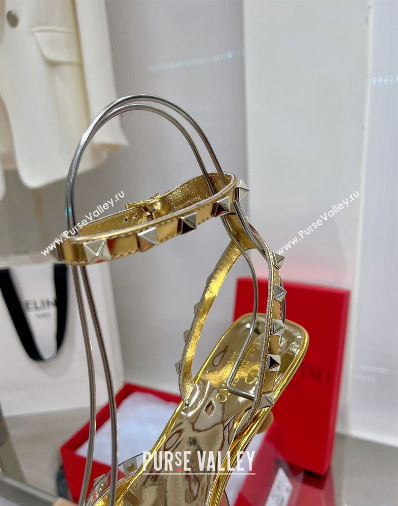 Valentino Roman Stud Open Pumps 5.8cm with Ankle Strap in Glazed Metallic Leather Black 2024 0227 (ZN-240227032)