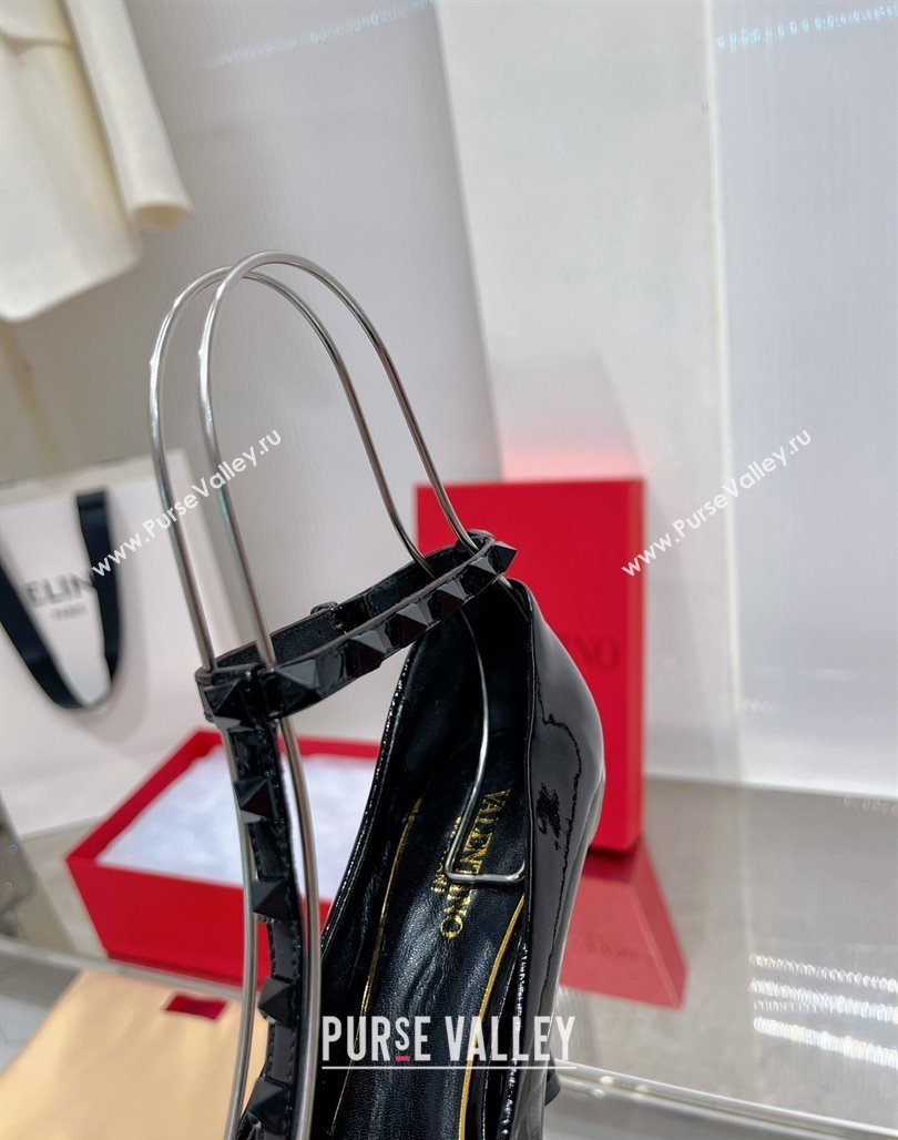 Valentino Roman Stud Pumps 10cm with Ankle Strap in Patent Leather Black 2024 0227 (ZN-240227035)