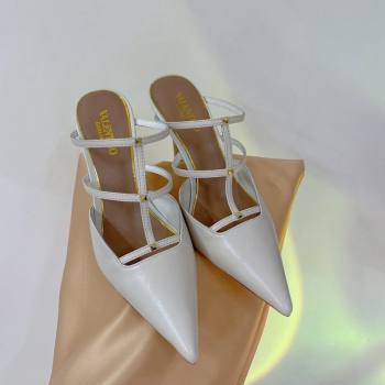 Valentino Rockstud Wispy Calfskin Heel Mules 9cm White 2024 0227 (ZN-240227038)
