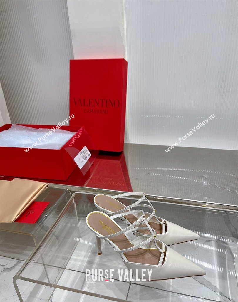 Valentino Rockstud Wispy Calfskin Heel Mules 9cm White 2024 0227 (ZN-240227038)