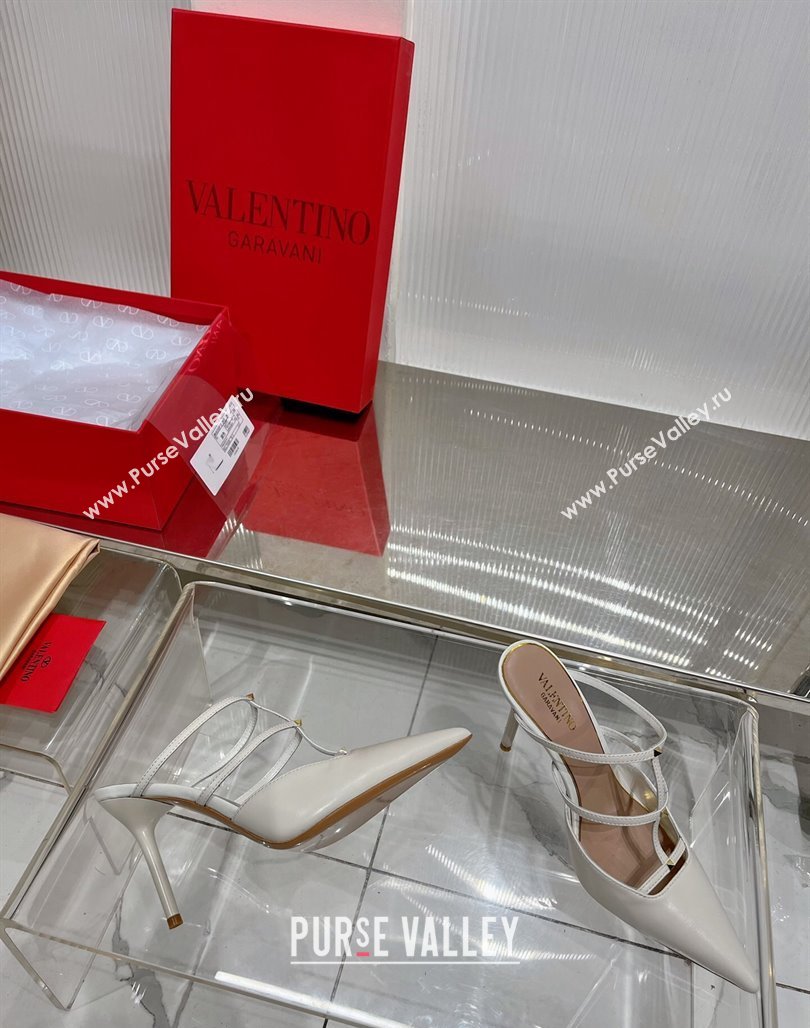 Valentino Rockstud Wispy Calfskin Heel Mules 9cm White 2024 0227 (ZN-240227038)