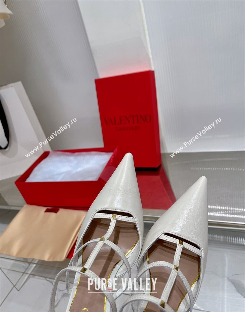 Valentino Rockstud Wispy Calfskin Heel Mules 9cm White 2024 0227 (ZN-240227038)