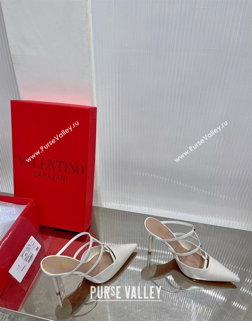 Valentino Rockstud Wispy Calfskin Heel Mules 9cm White 2024 0227 (ZN-240227038)