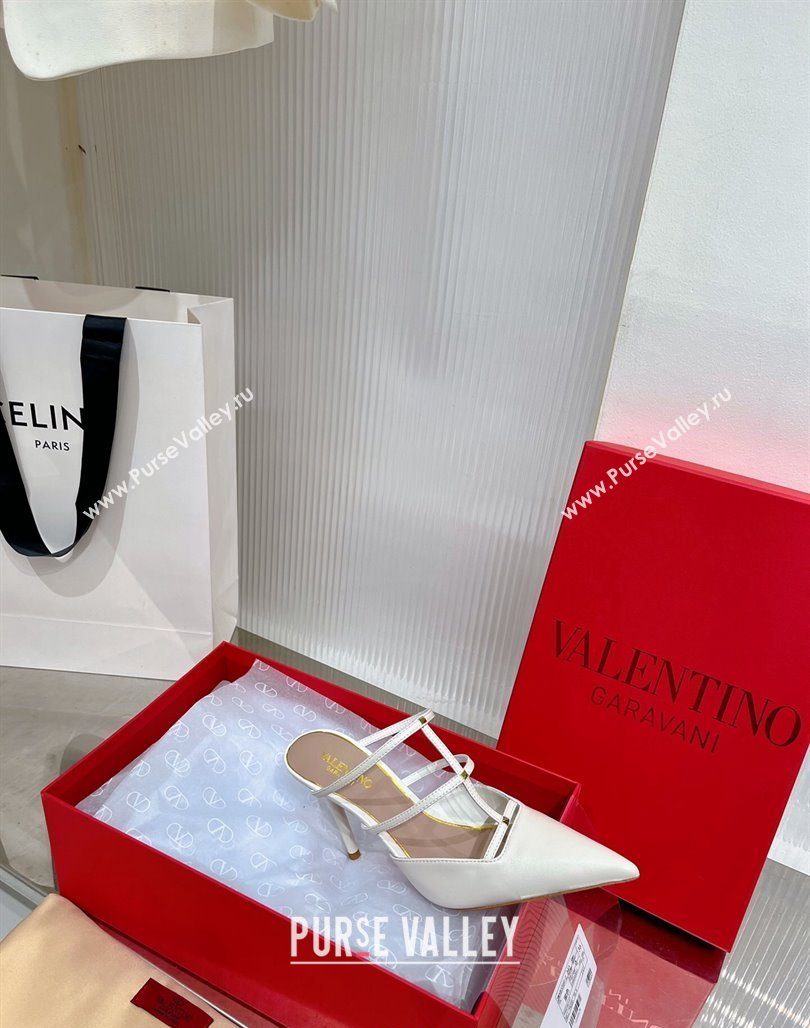 Valentino Rockstud Wispy Calfskin Heel Mules 9cm White 2024 0227 (ZN-240227038)