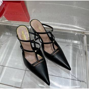 Valentino Rockstud Wispy Calfskin Heel Mules 9cm Black 2024 0227 (ZN-240227039)