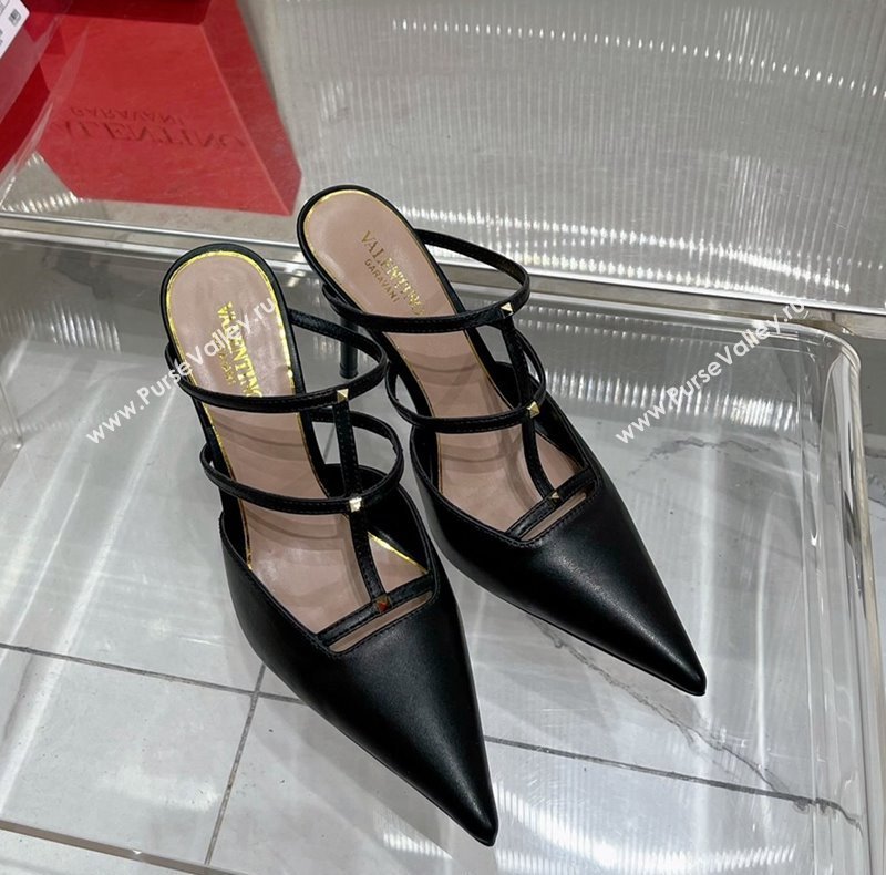 Valentino Rockstud Wispy Calfskin Heel Mules 9cm Black 2024 0227 (ZN-240227039)
