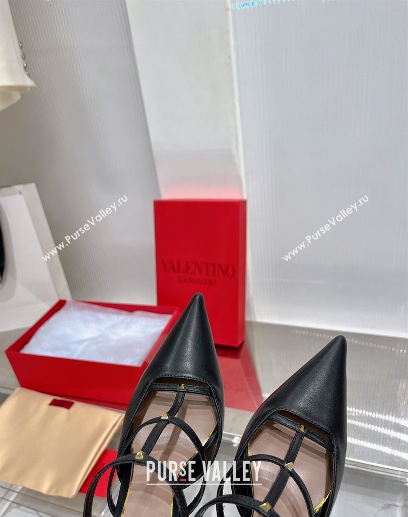 Valentino Rockstud Wispy Calfskin Heel Mules 9cm Black 2024 0227 (ZN-240227039)