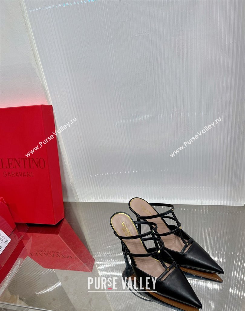 Valentino Rockstud Wispy Calfskin Heel Mules 9cm Black 2024 0227 (ZN-240227039)